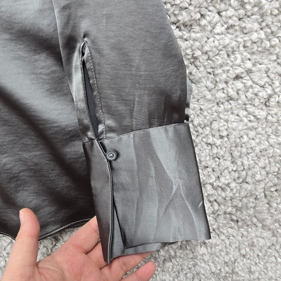 Express Portofino Shirt Womens‎ Medium Gray Satin Polyester Button Up Office - Picture 6 of 14